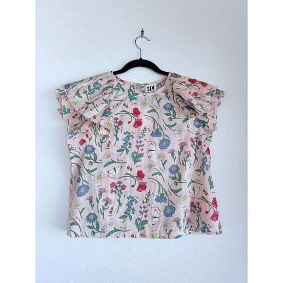 NWT Sur La Vague Women's Ruffle Sleeve Top in Pink Botanical Floral Print OS - Picture 4 of 10